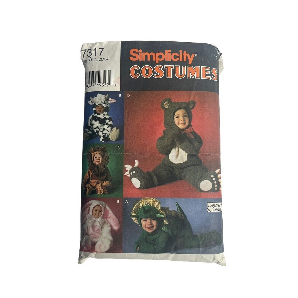 Simplicity 7317 Child Animal Costumes Size A (1/2,1,2,3,4) Cow Bunny Bear‎